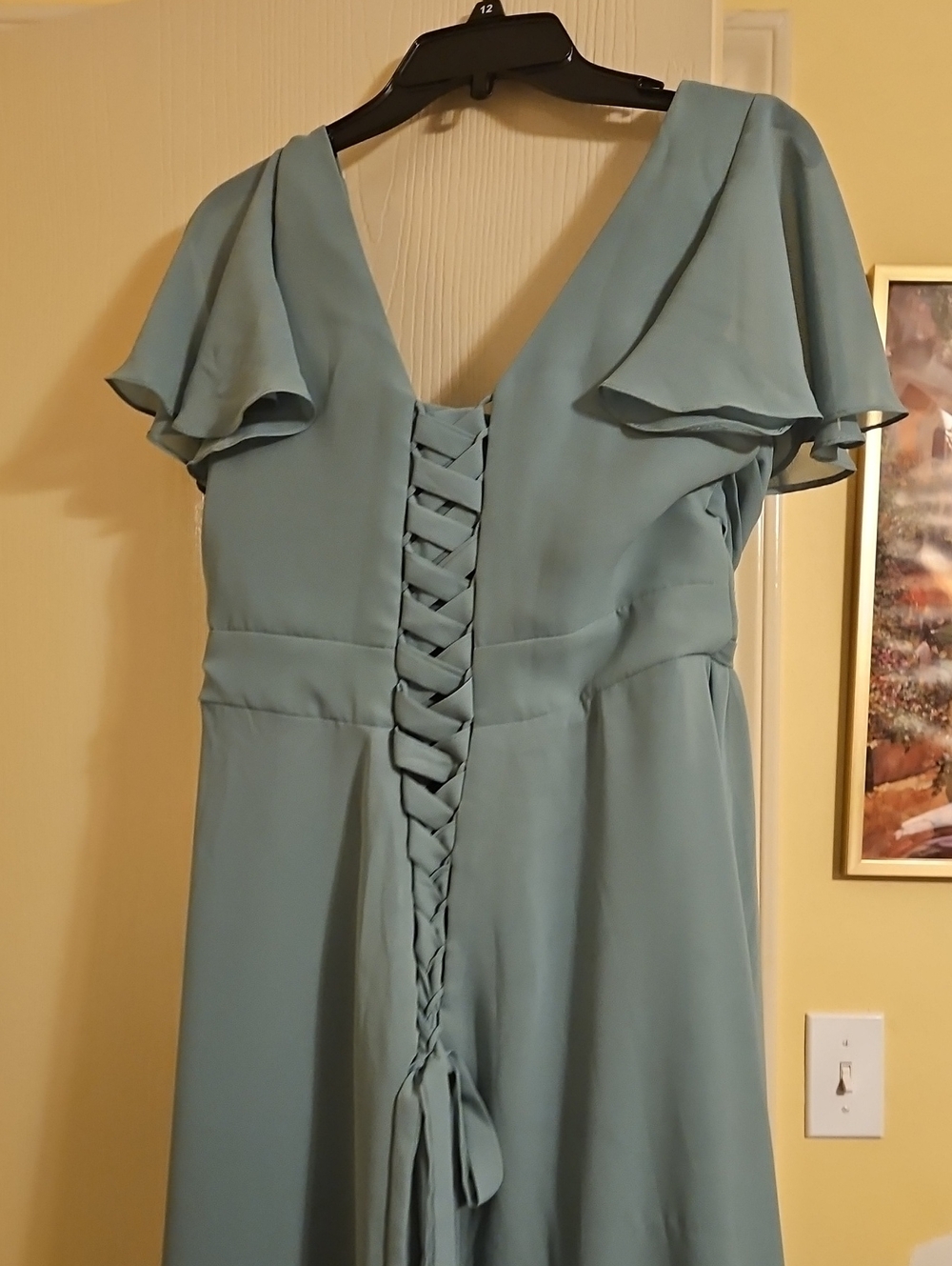Women’s Sage Green Flutter Sleeve Lace-Up Dress